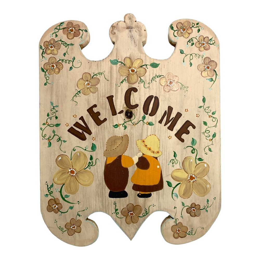 Wood Vintage Handpainted Country Farmhouse Wedding Couple Folk Wall Decor Plaque